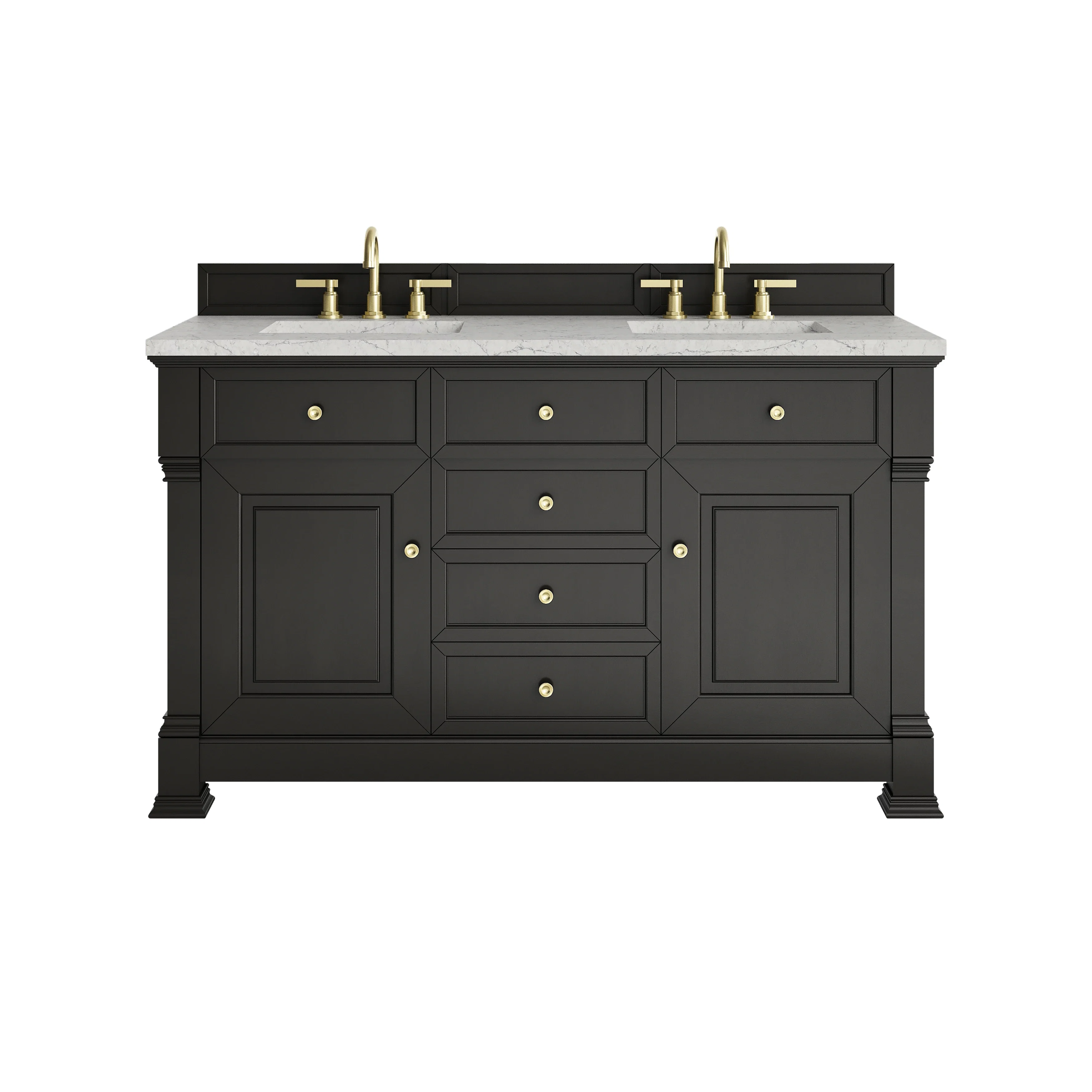 Brookfield 60" Double Vanity, Black Onyx w/3 CM Eternal Jasmine Pearl Silestone Top w/FreePower Wireless Charger