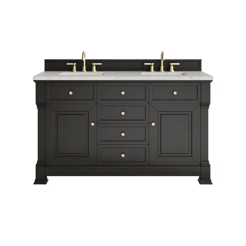 Brookfield 60" Double Vanity, Black Onyx w/3 CM Eternal Jasmine Pearl Silestone Top w/FreePower Wireless Charger