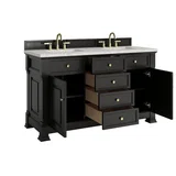 Brookfield 60" Double Vanity, Black Onyx w/3 CM Eternal Jasmine Pearl Silestone Top w/FreePower Wireless Charger