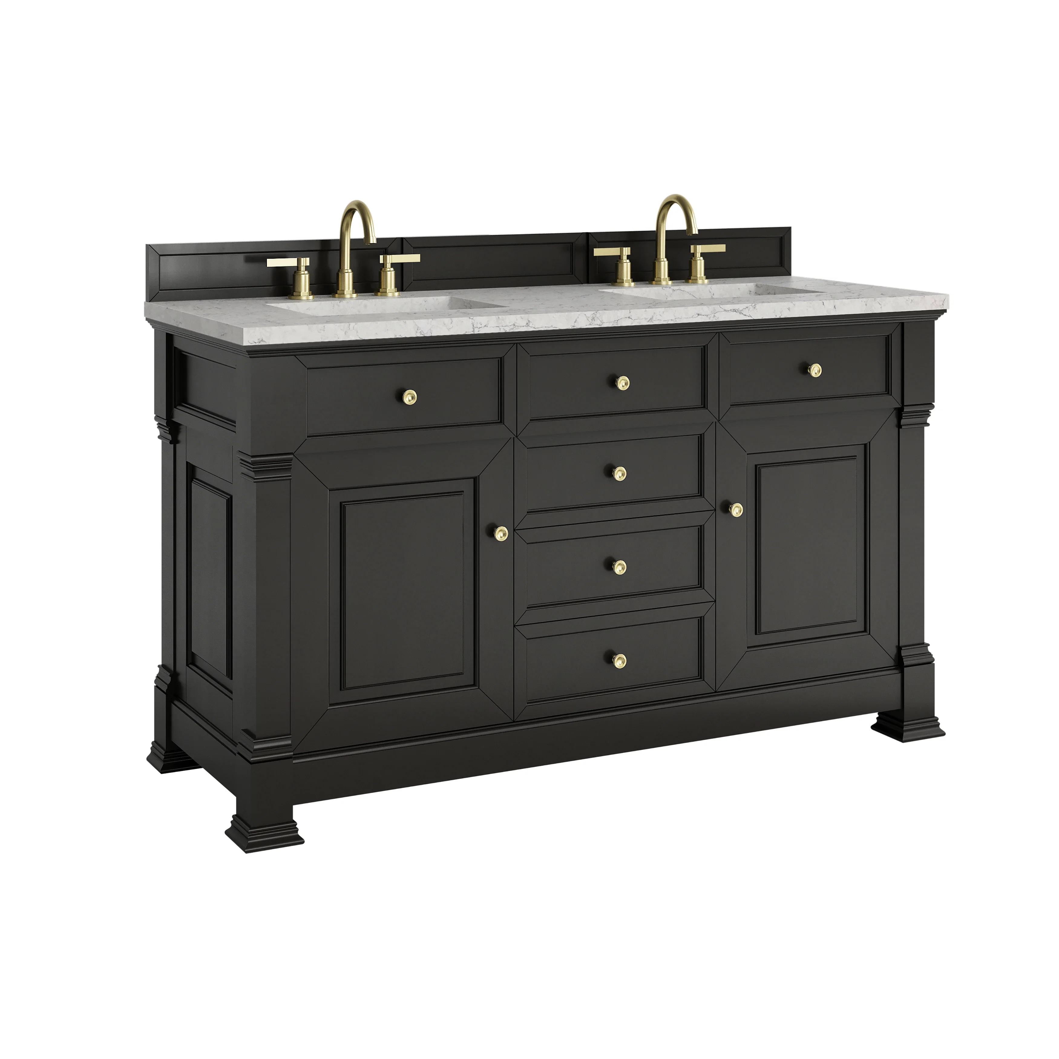 Brookfield 60" Double Vanity, Black Onyx w/3 CM Eternal Jasmine Pearl Silestone Top w/FreePower Wireless Charger