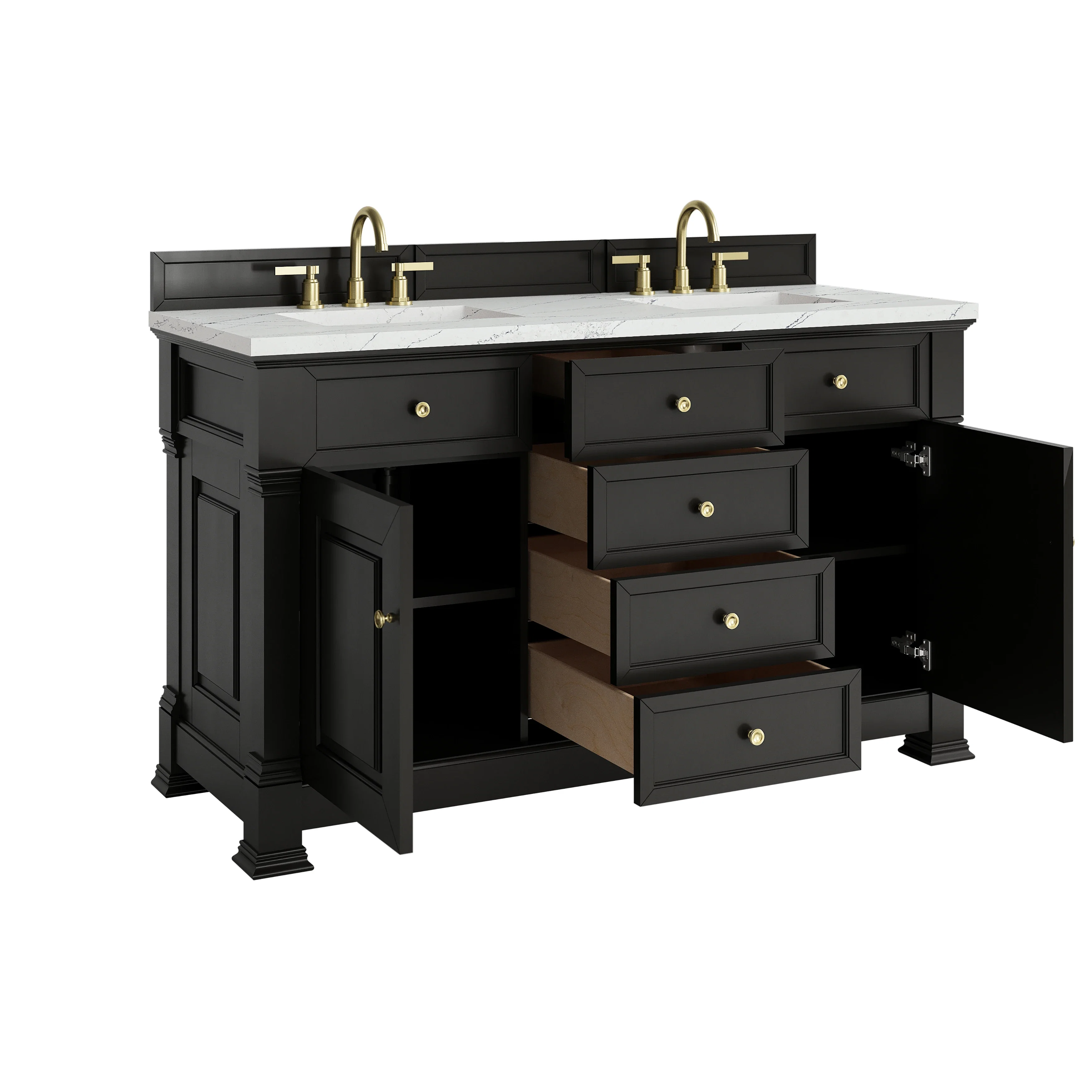 Brookfield 60" Double Vanity, Black Onyx w/ 3 CM Ethereal Noctis Silestone Top w/FreePower Wireless Charger