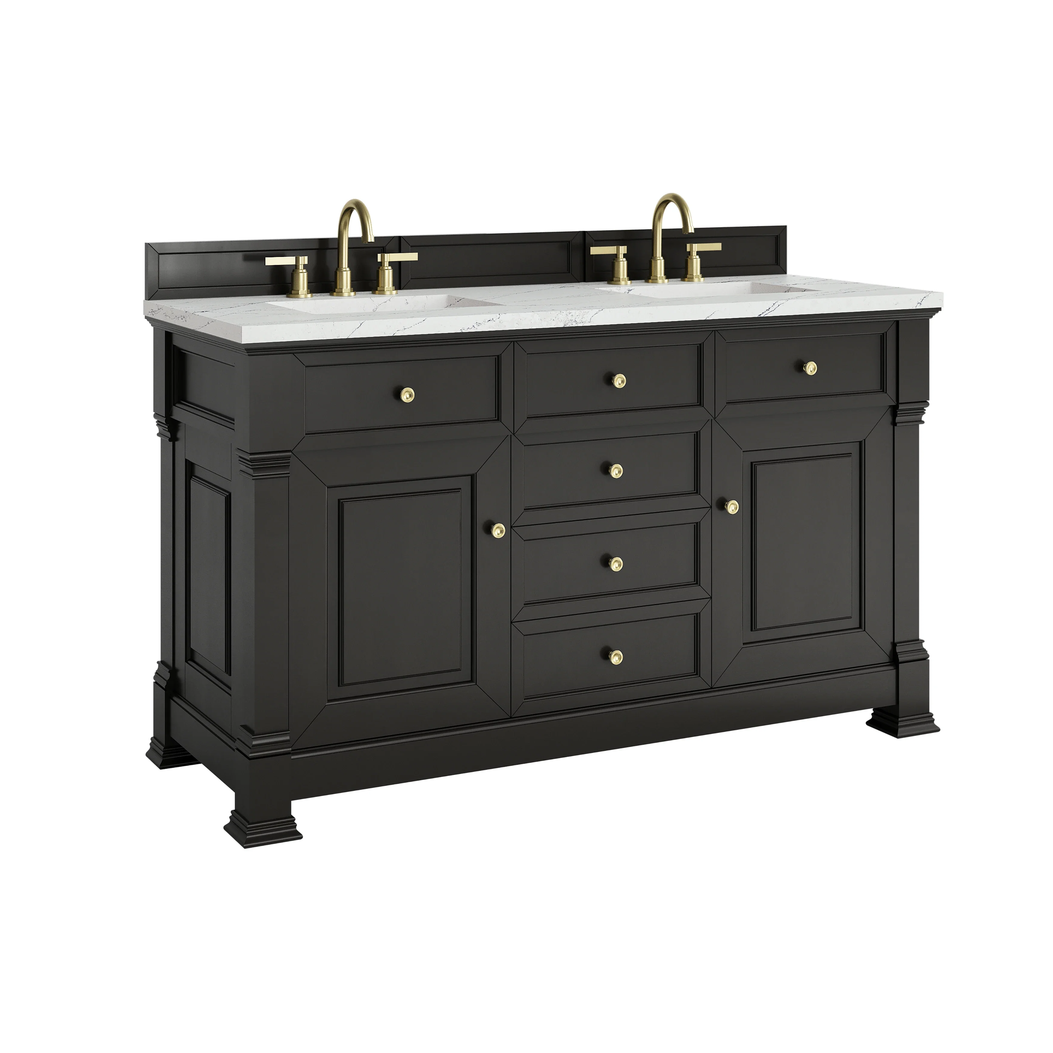 Brookfield 60" Double Vanity, Black Onyx w/ 3 CM Ethereal Noctis Silestone Top w/FreePower Wireless Charger