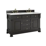 Brookfield 60" Double Vanity, Black Onyx w/ 3 CM Ethereal Noctis Silestone Top w/FreePower Wireless Charger