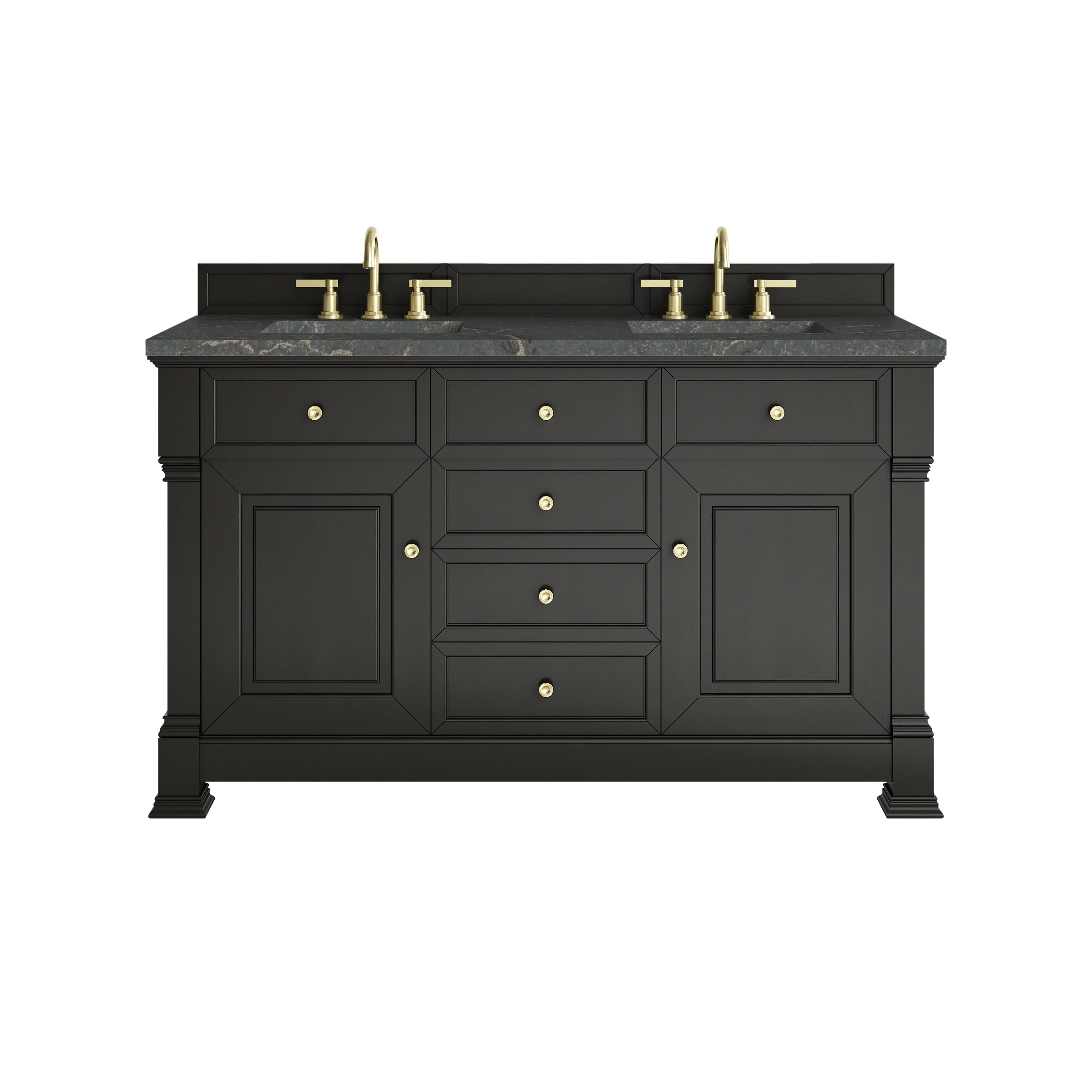 Brookfield 60" Double Vanity, Black Onyx w/ 3 CM Parisien Bleu Silestone Top w/FreePower Wireless Charger