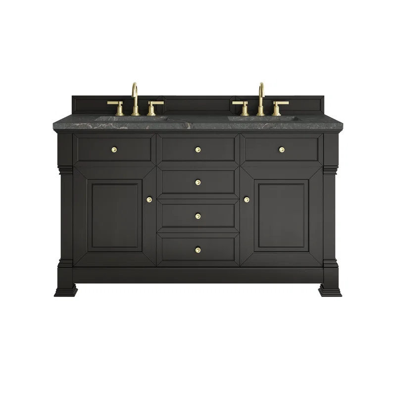 Brookfield 60" Double Vanity, Black Onyx w/ 3 CM Parisien Bleu Silestone Top w/FreePower Wireless Charger