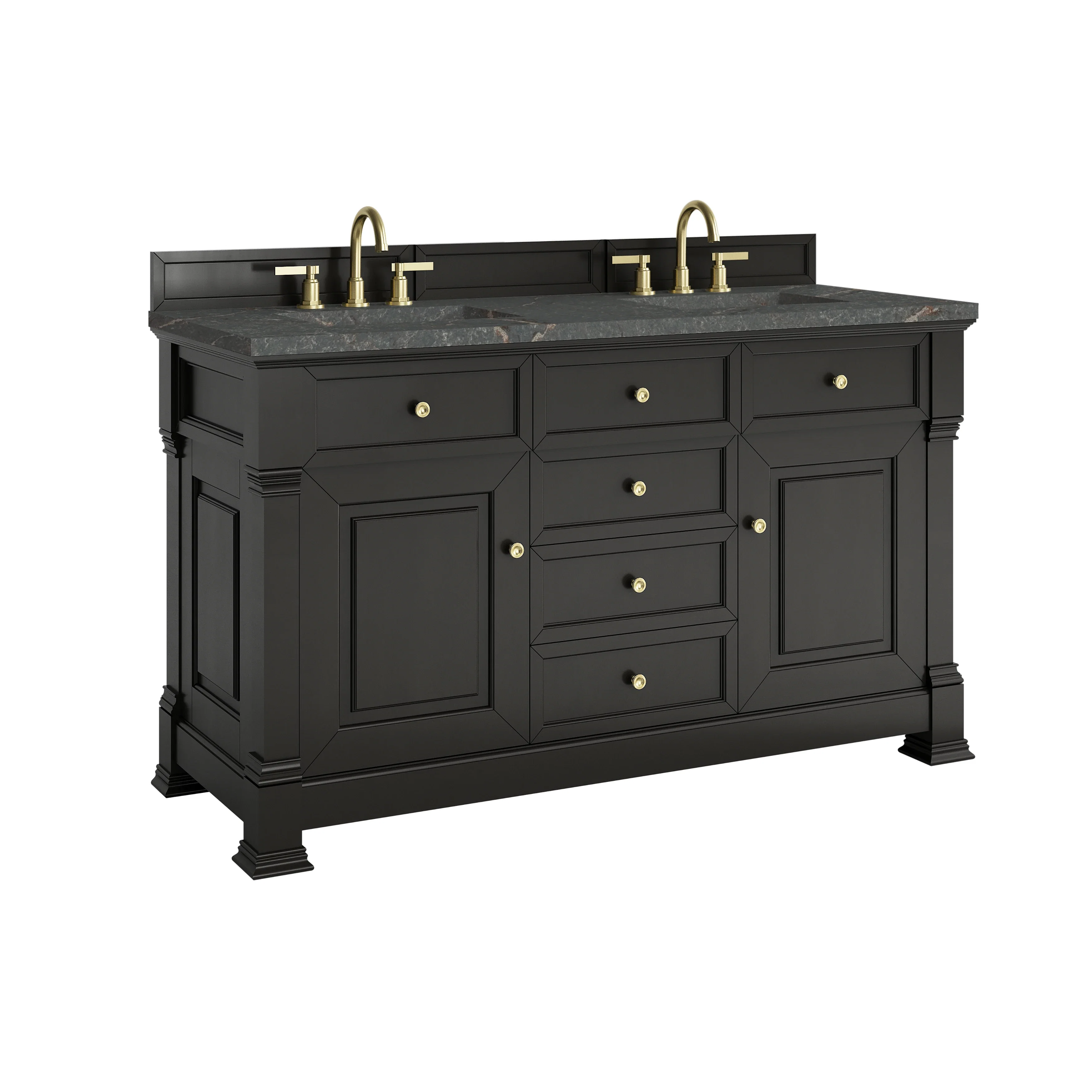Brookfield 60" Double Vanity, Black Onyx w/ 3 CM Parisien Bleu Silestone Top w/FreePower Wireless Charger