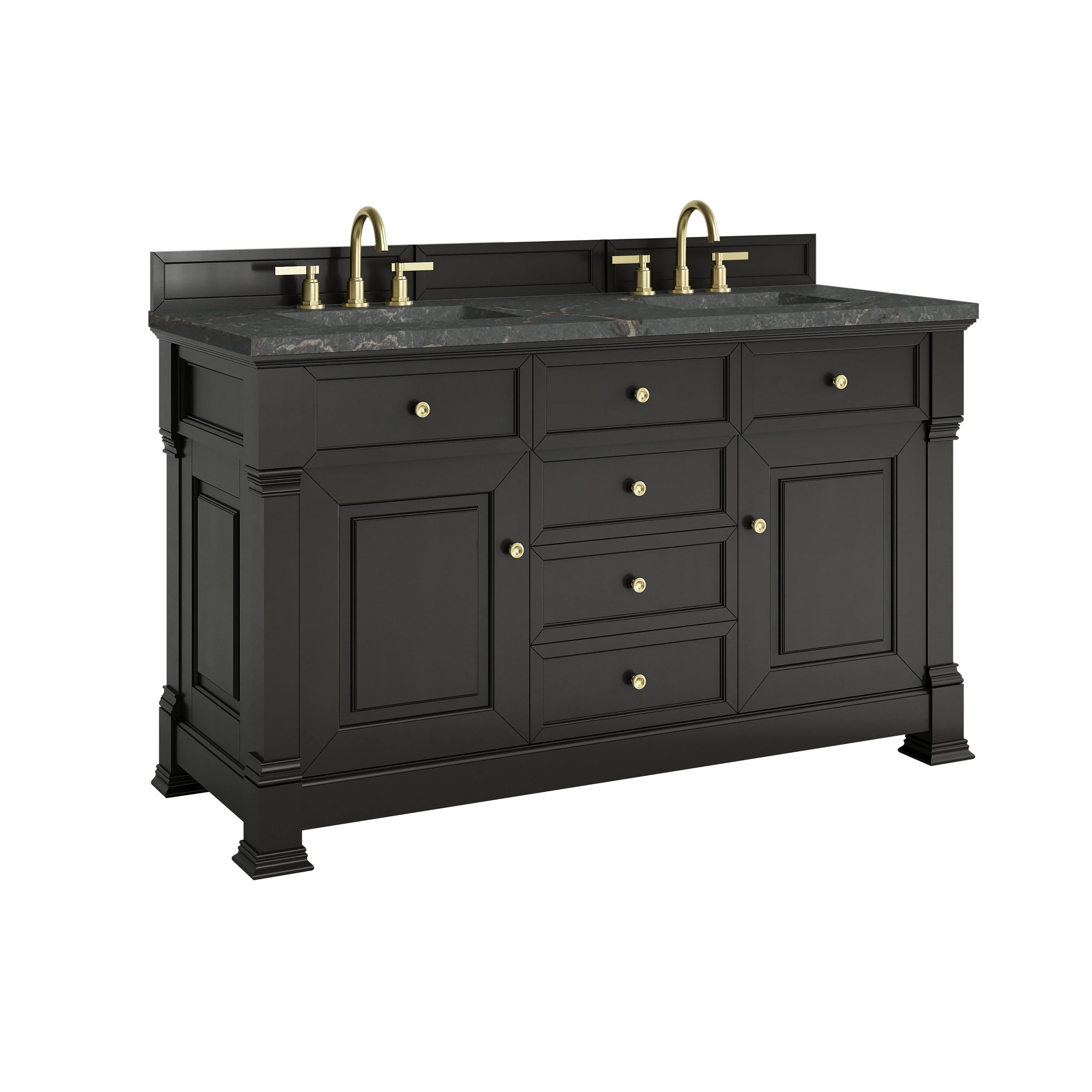 Brookfield 60" Double Vanity, Black Onyx w/ 3 CM Parisien Bleu Silestone Top w/FreePower Wireless Charger