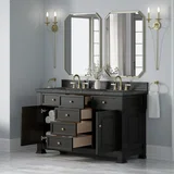Brookfield 60" Double Vanity, Black Onyx w/ 3 CM Parisien Bleu Silestone Top w/FreePower Wireless Charger