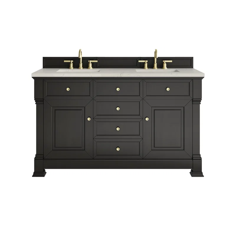 Brookfield 60" Double Vanity, Black Onyx, w/ 3 CM Siberian Silestone Top w/FreePower Wireless Charger