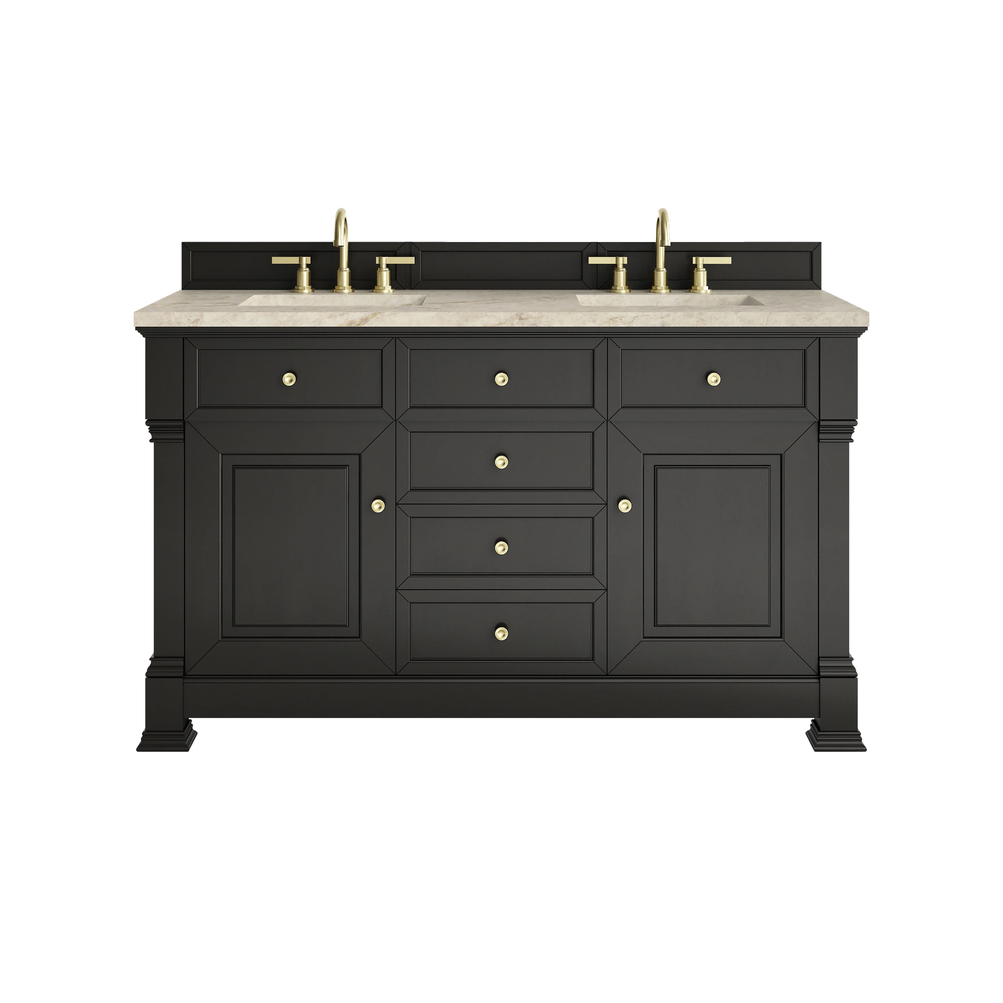 Brookfield 60" Double Vanity, Black Onyx, w/ 3 CM Tajnar Eclos Top w/FreePower Wireless Charger