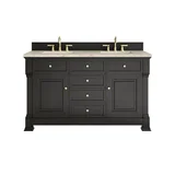 Brookfield 60" Double Vanity, Black Onyx, w/ 3 CM Tajnar Eclos Top w/FreePower Wireless Charger