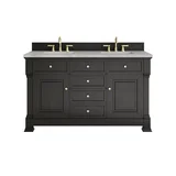Brookfield 60" Double Vanity, Black Onyx w/ 3 CM Victorian Silver Silestone Top w/FreePower Wireless Charger