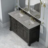 Brookfield 60" Double Vanity, Black Onyx w/ 3 CM Victorian Silver Silestone Top w/FreePower Wireless Charger