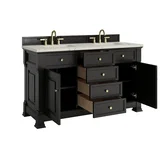 Brookfield 60" Double Vanity, Black Onyx w/ 3 CM Victorian Silver Silestone Top w/FreePower Wireless Charger