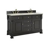 Brookfield 60" Double Vanity, Black Onyx w/ 3 CM Victorian Silver Silestone Top w/FreePower Wireless Charger