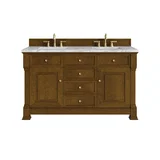 Brookfield 60" Double Vanity, Honey Oak w/3 CM Carrara White Marble Top