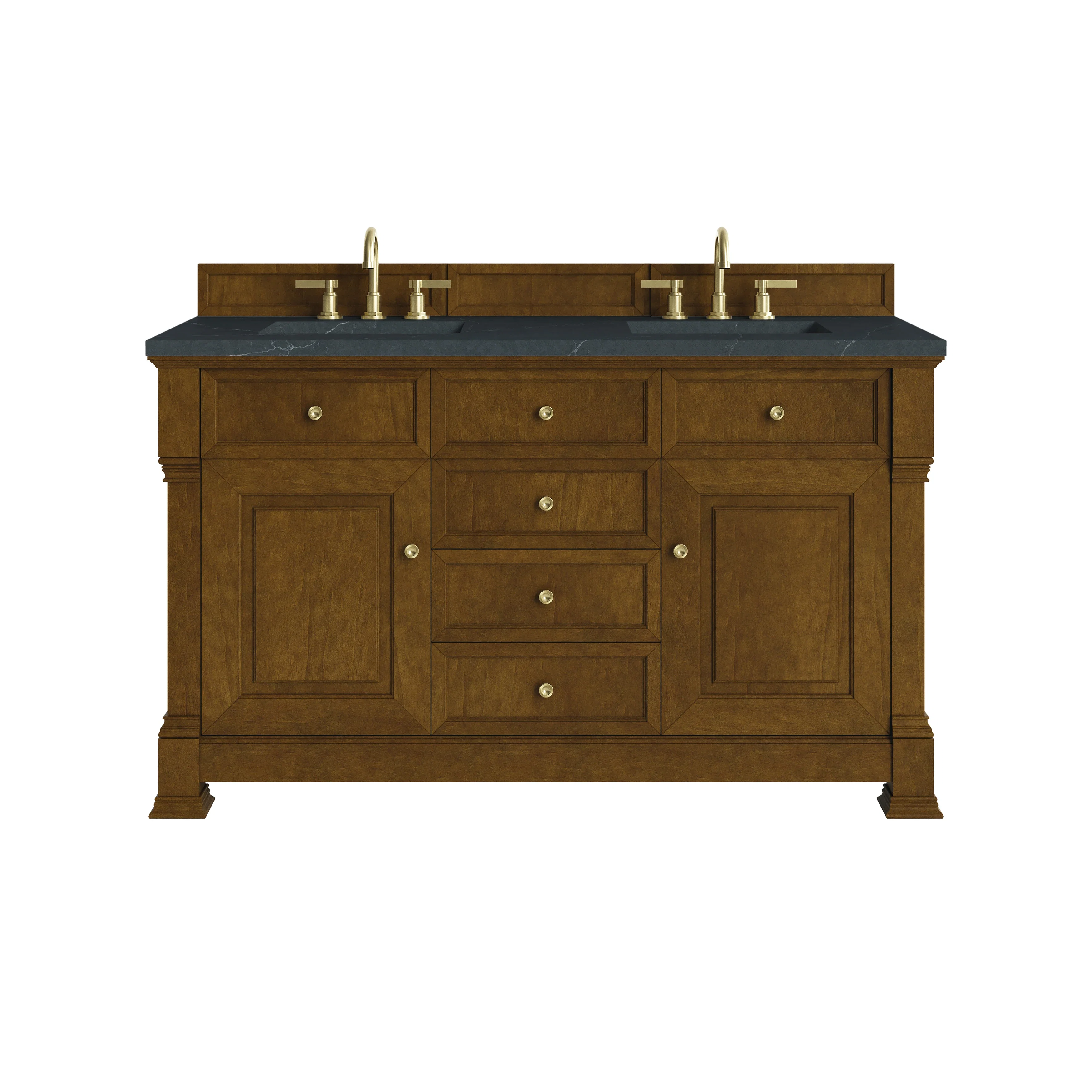 Brookfield 60" Double Vanity, Honey Oak w/3 CM Charcoal Soapstone Silestone Top