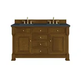 Brookfield 60" Double Vanity, Honey Oak w/3 CM Charcoal Soapstone Silestone Top