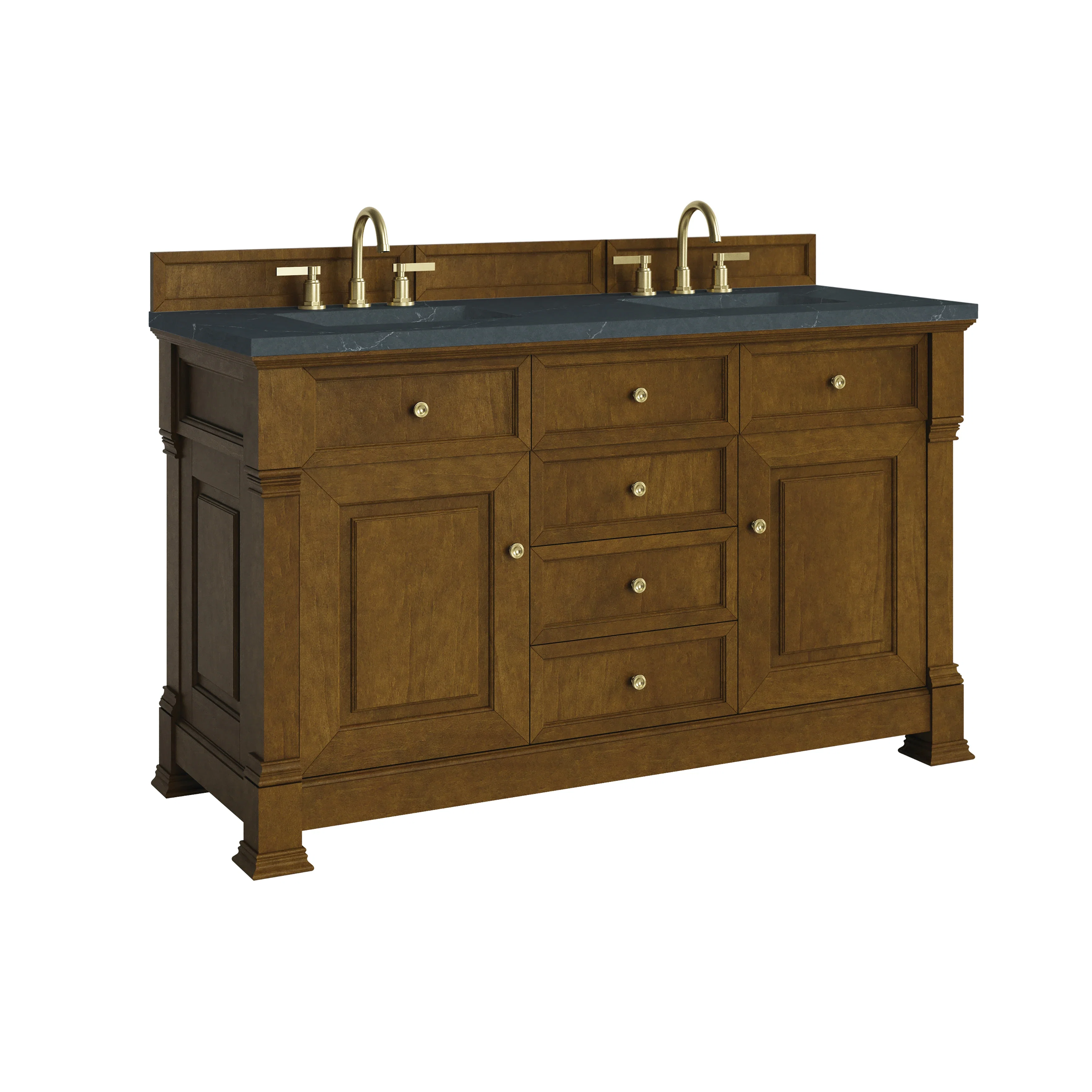 Brookfield 60" Double Vanity, Honey Oak w/3 CM Charcoal Soapstone Silestone Top
