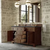 Brookfield 60" Double Vanity, Honey Oak w/3 CM Charcoal Soapstone Silestone Top