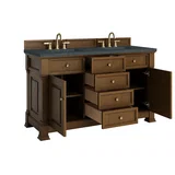 Brookfield 60" Double Vanity, Honey Oak w/3 CM Charcoal Soapstone Silestone Top