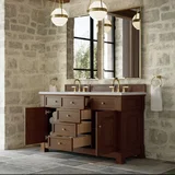 Brookfield 60" Double Vanity, Honey Oak w/ 3 CM Eternal Jasmine Pearl Silestone Top