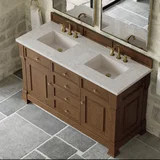 Brookfield 60" Double Vanity, Honey Oak w/ 3 CM Eternal Jasmine Pearl Silestone Top