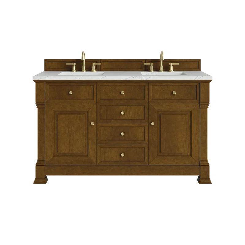 Brookfield 60" Double Vanity, Honey Oak w/ 3 CM Ethereal Noctis Silestone Top
