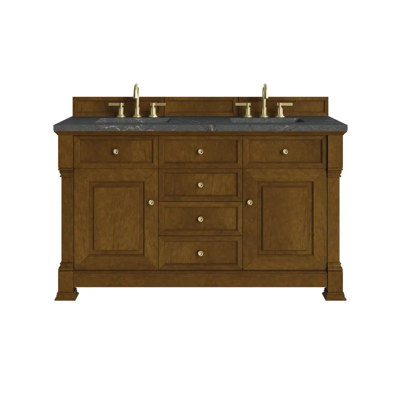 Brookfield 60" Double Vanity, Honey Oak w/ 3 CM Parisien Bleu Silestone Top