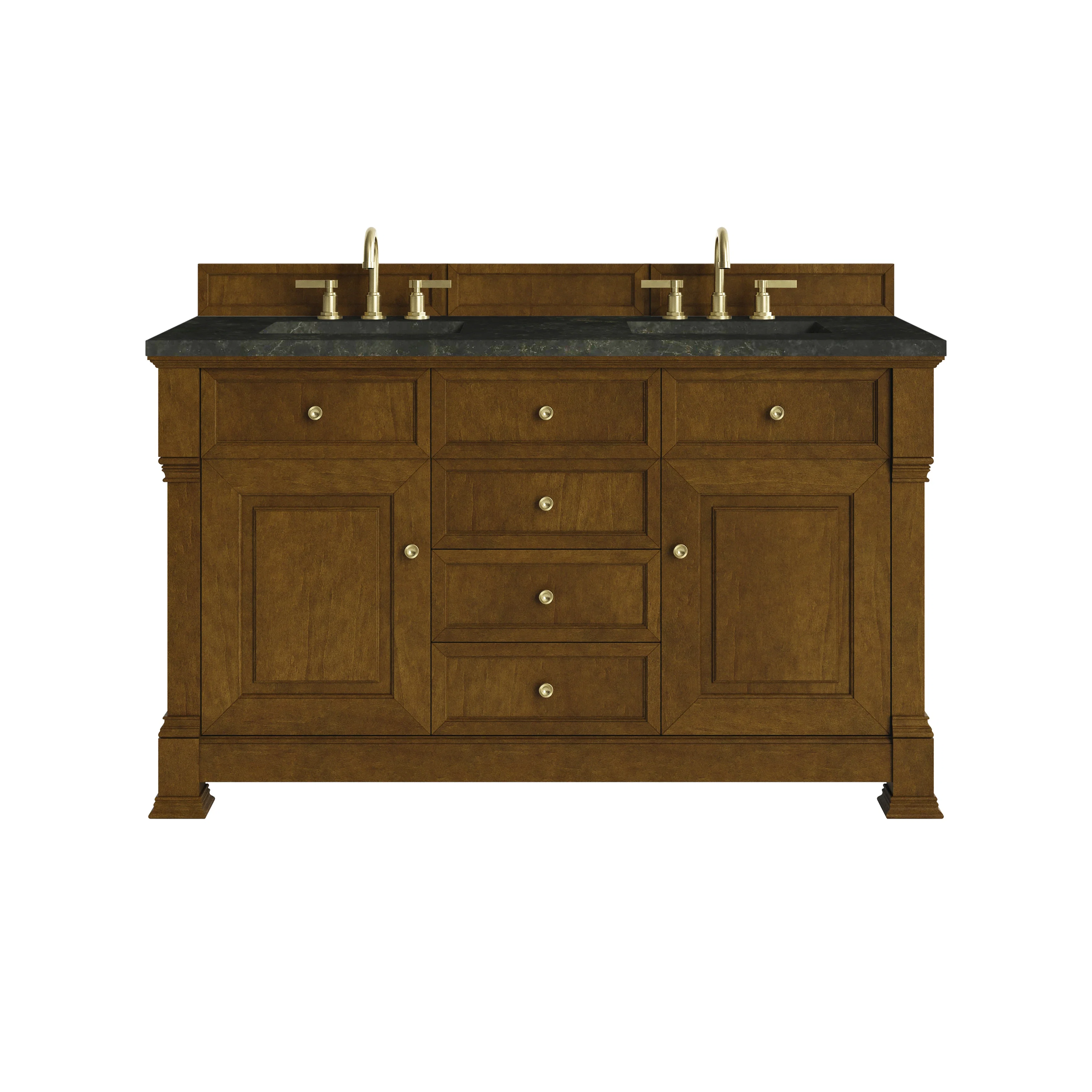 Brookfield 60" Double Vanity, Honey Oak, w/ 3 CM Phantome Eclos Top