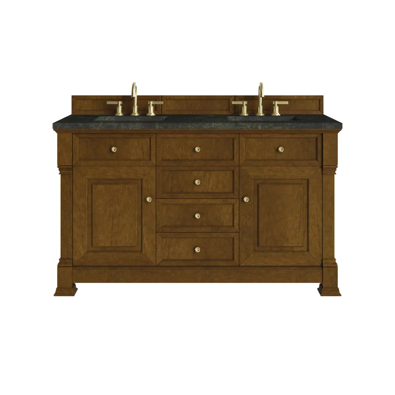 Brookfield 60" Double Vanity, Honey Oak, w/ 3 CM Phantome Eclos Top