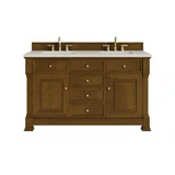 Brookfield 60" Double Vanity, Honey Oak, w/ 3 CM Siberian Silestone Top