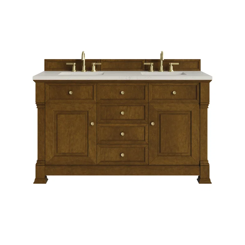 Brookfield 60" Double Vanity, Honey Oak, w/ 3 CM Siberian Silestone Top