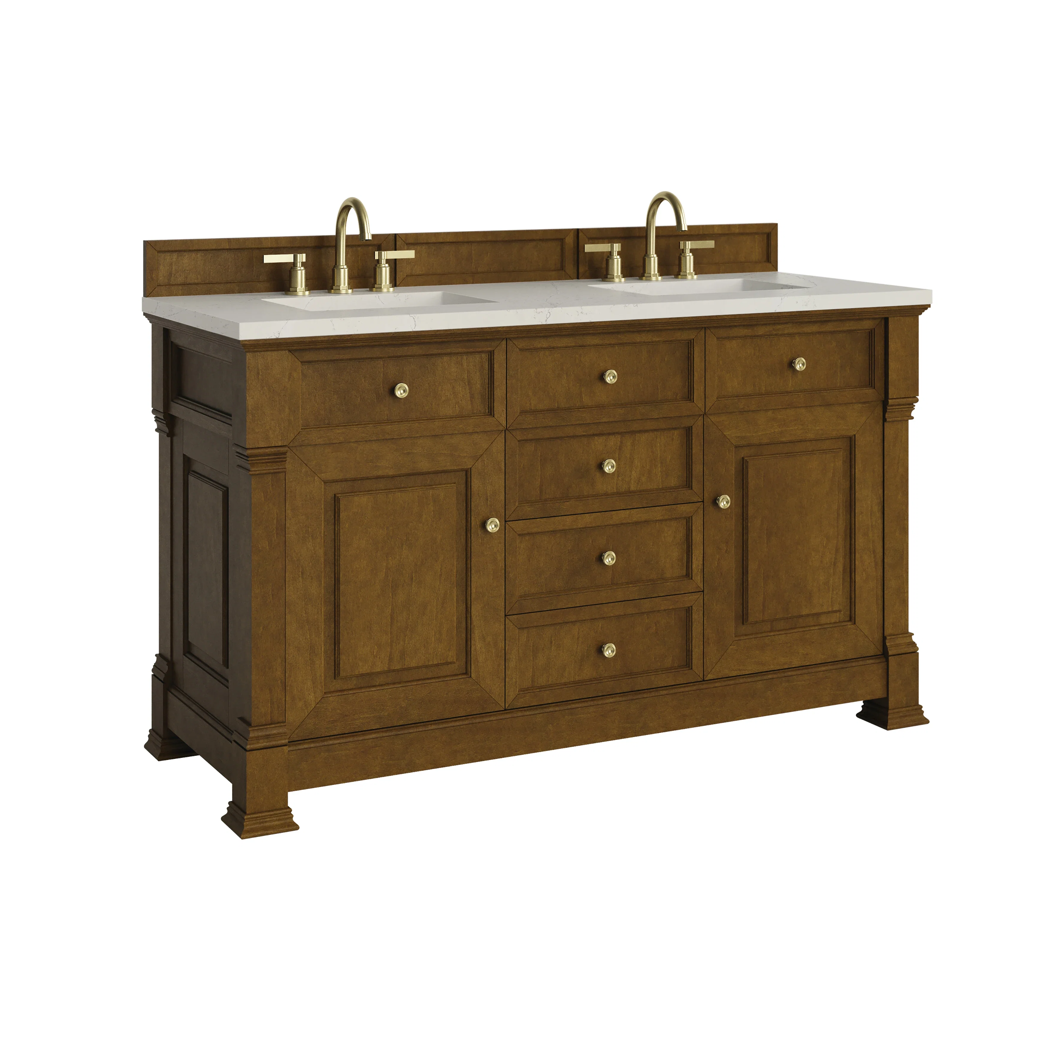 Brookfield 60" Double Vanity, Honey Oak, w/ 3 CM Siberian Silestone Top