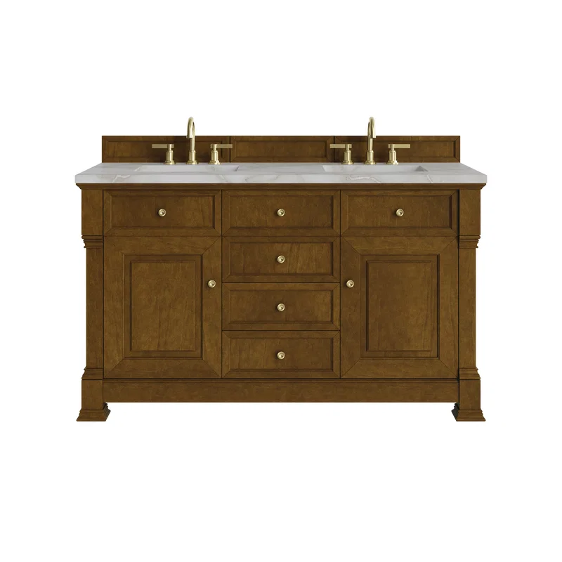 Brookfield 60" Double Vanity, Honey Oak w/ 3 CM Victorian Silver Silestone Top