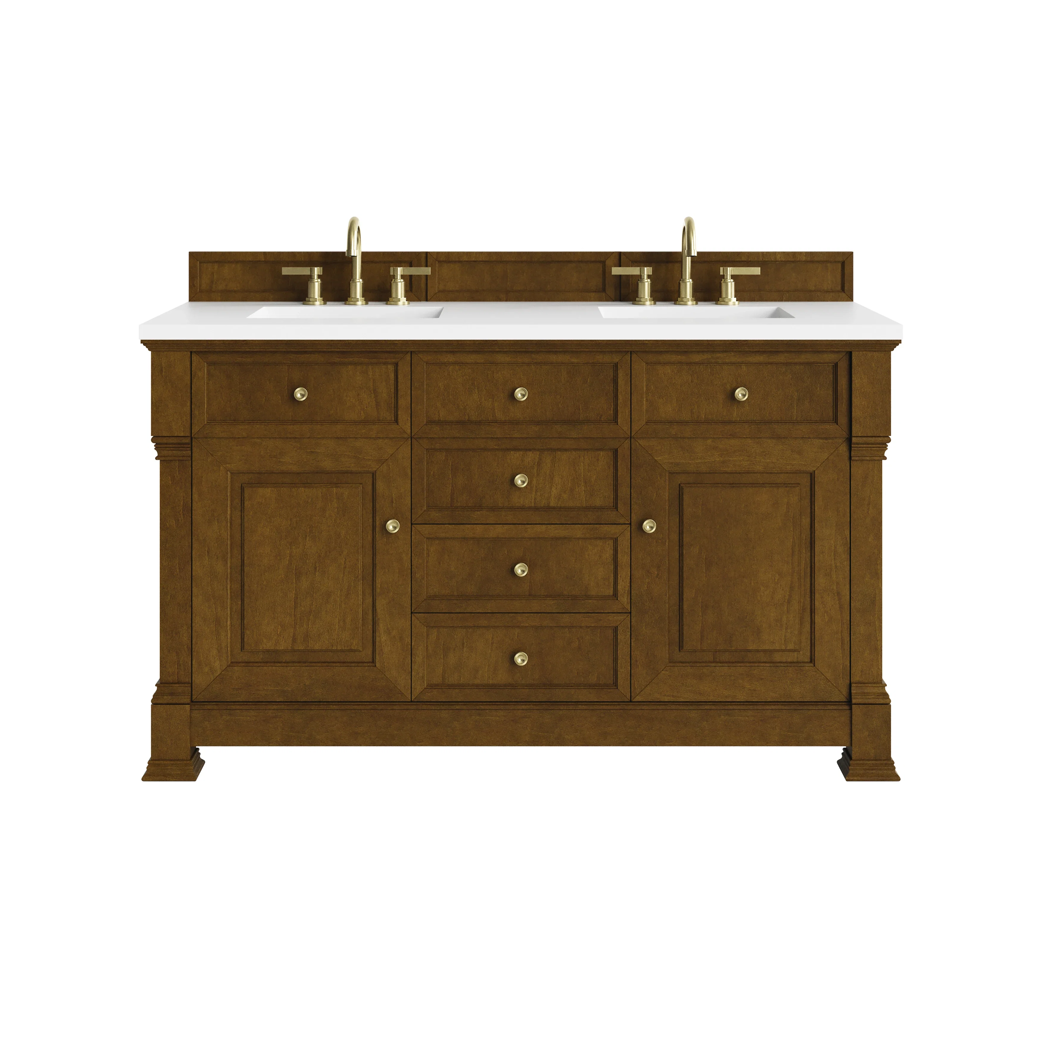Brookfield 60" Double Vanity, Honey Oak,  w/ 3 CM White Zeus Silestone Top