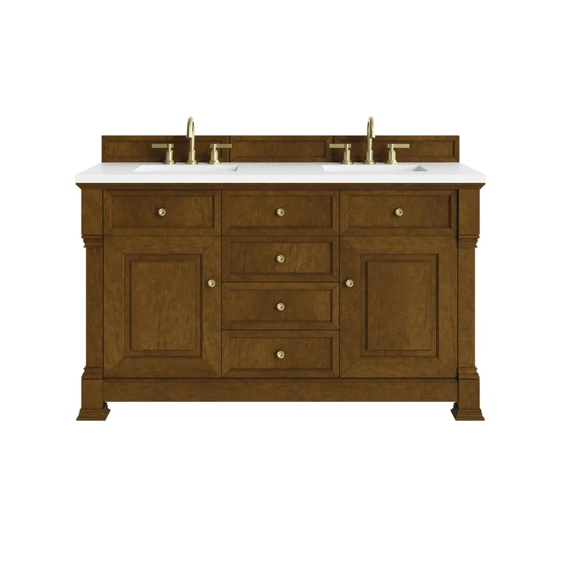 Brookfield 60" Double Vanity, Honey Oak, w/ 3 CM White Zeus Silestone Top