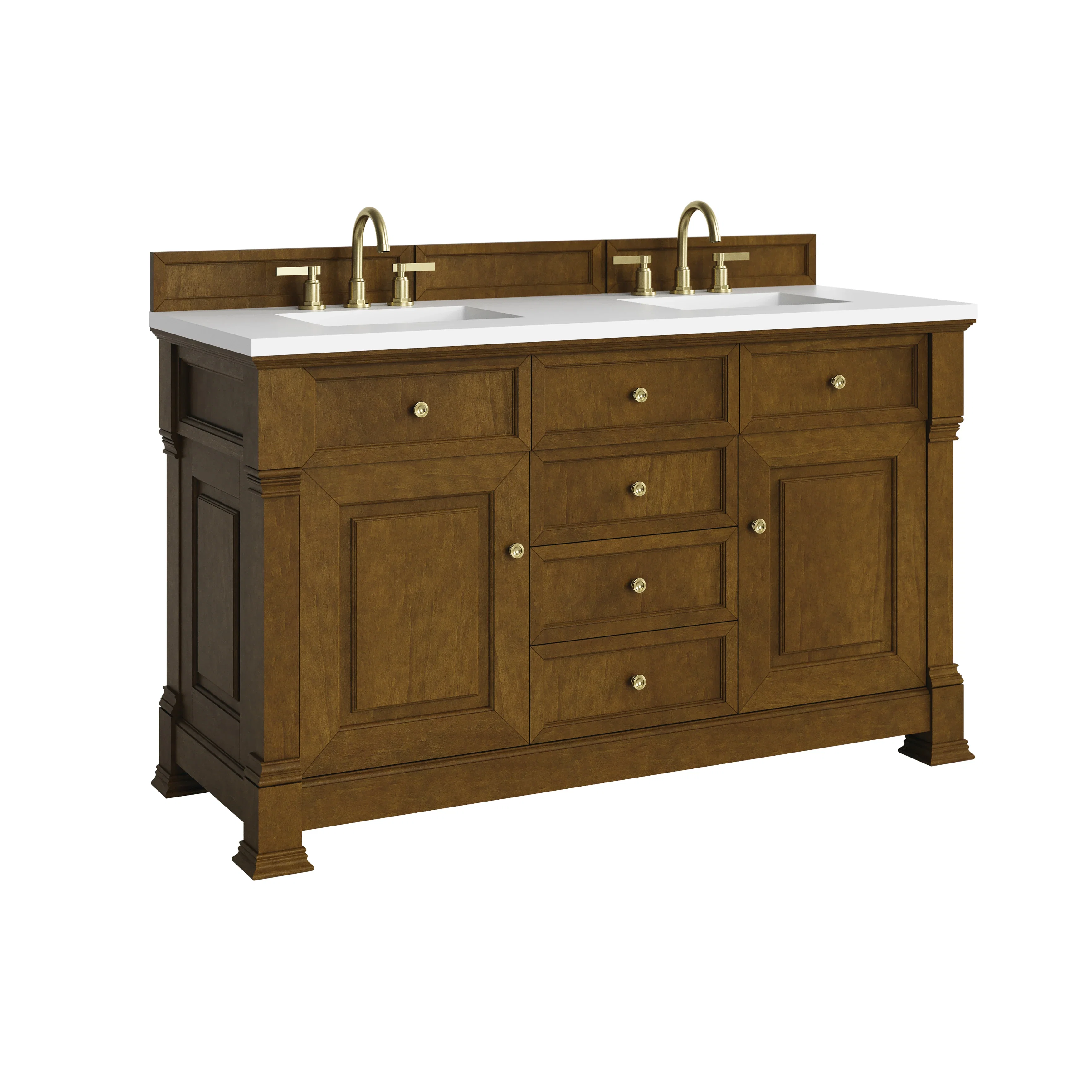 Brookfield 60" Double Vanity, Honey Oak,  w/ 3 CM White Zeus Silestone Top
