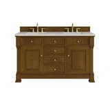 Brookfield 60" Double Vanity, Honey Oak w/ 3 CM Eternal Jasmine Pearl Silestone Top w/FreePower Wireless Charger