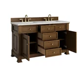 Brookfield 60" Double Vanity, Honey Oak w/ 3 CM Eternal Jasmine Pearl Silestone Top w/FreePower Wireless Charger