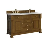 Brookfield 60" Double Vanity, Honey Oak w/ 3 CM Eternal Jasmine Pearl Silestone Top w/FreePower Wireless Charger