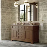 Brookfield 60" Double Vanity, Honey Oak w/ 3 CM Eternal Jasmine Pearl Silestone Top w/FreePower Wireless Charger