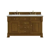 Brookfield 60" Double Vanity, Honey Oak w/ 3 CM Ethereal Noctis Silestone Top w/FreePower Wireless Charger