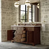 Brookfield 60" Double Vanity, Honey Oak w/ 3 CM Ethereal Noctis Silestone Top w/FreePower Wireless Charger