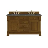 Brookfield 60" Double Vanity, Honey Oak w/ 3 CM Parisien Bleu Silestone Top w/FreePower Wireless Charger