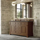 Brookfield 60" Double Vanity, Honey Oak w/ 3 CM Parisien Bleu Silestone Top w/FreePower Wireless Charger