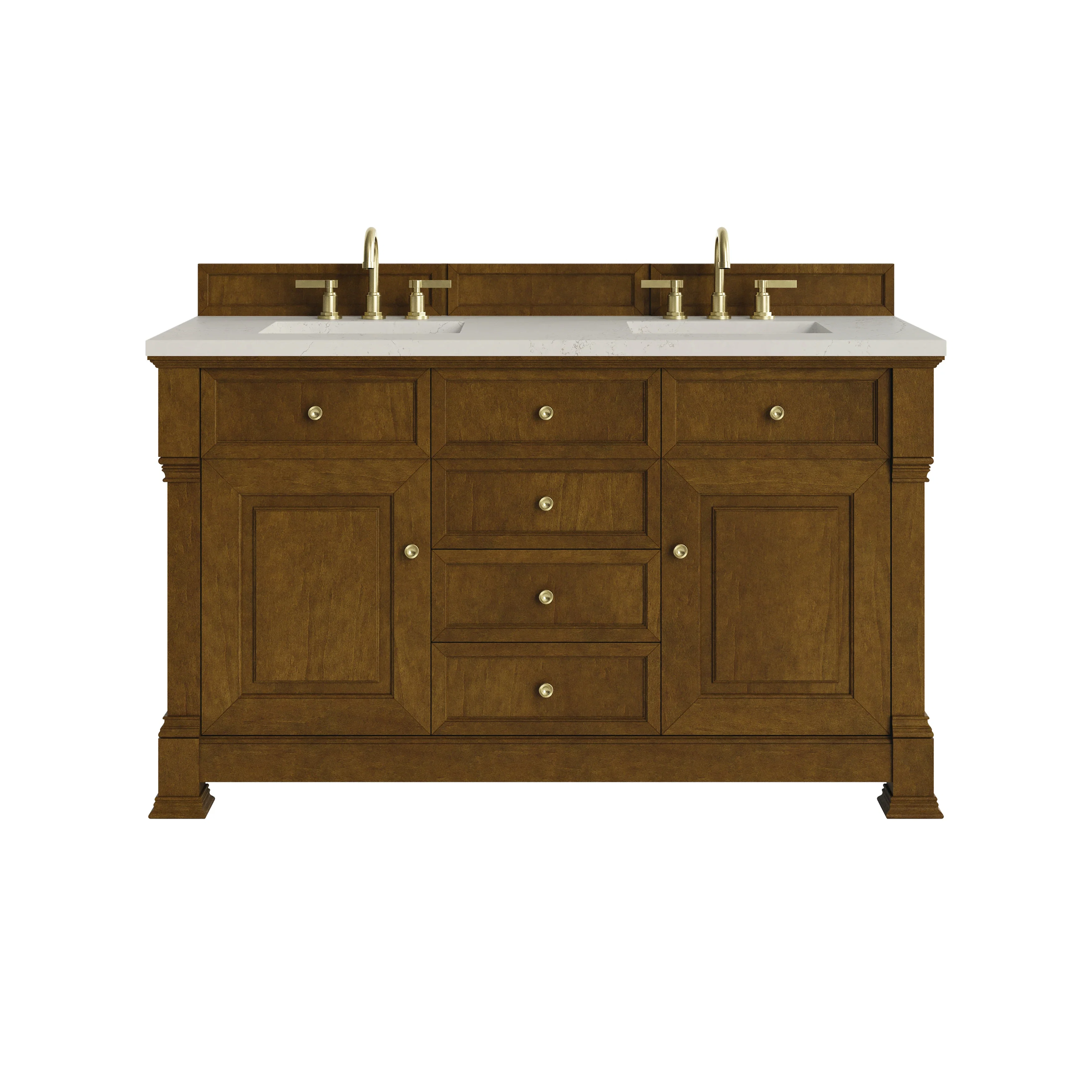 Brookfield 60" Double Vanity, Honey Oak, w/ 3 CM Siberian Silestone Top w/FreePower Wireless Charger