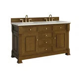 Brookfield 60" Double Vanity, Honey Oak, w/ 3 CM Siberian Silestone Top w/FreePower Wireless Charger