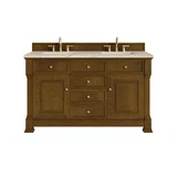 Brookfield 60" Double Vanity, Honey Oak, w/ 3 CM Tajnar Eclos Top w/FreePower Wireless Charger