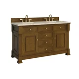 Brookfield 60" Double Vanity, Honey Oak, w/ 3 CM Tajnar Eclos Top w/FreePower Wireless Charger